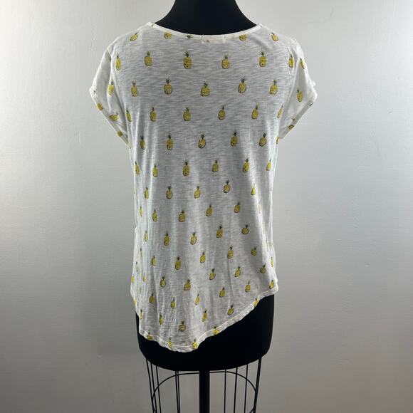 Soft Joie White Yellow Top Cotton Pineapple Print Crew Neck Cap Sleeve Size M? - Picture 7 of 9
